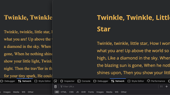 Astro Font Fallbacks: Two browser windows side-by-side, one shows the fallback Times New Roman font while the other shows a sans font. Despite the text being the same, layout is shifted.