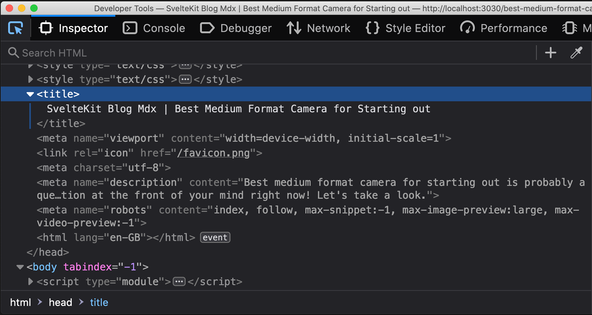 SvelteKit SEO: Search Engine Optimization Metadata: General Metadata Inspector.