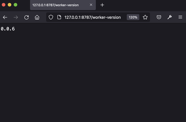 Using Rust Cloudflare Workers: Test Route: browser screenshot with the address http://127.0.0.1:8787/worker-version in the navigation bar. Only 0.0.6 is displayed in the main window.
